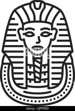 Égypte Pharaon Toutankhamun masque de sépulture isolé contour vector icône. Le roi égyptien est un ancien symbole monochrome Illustration de Vecteur