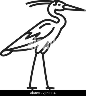 Ibis sacré oiseau de l'Egypte isolé contour vector icône, ancien symbole monochrome égyptien. Animal sauvage à plumes, jambes longues et bec étroit. Faune tropicale africaine Illustration de Vecteur