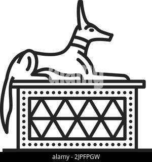 le dieu Anubis de l'Égypte ancienne a isolé le vecteur icône, la divinité de la mort de l'Égypte ancienne et les funérailles se trouvant sur le piédestal, symbole monochrome Illustration de Vecteur