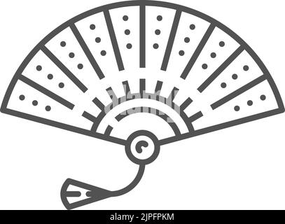 Symbole chinois ou japonais isolé du ventilateur de l'ordinateur de poche. Vecteur traditionnel coréen souvenir de papier, ventilateur pliable. Icône monochrome Tessen, fan japonais armé utilisé dans la guerre. Souffleur de papier ou de soie pliable Illustration de Vecteur