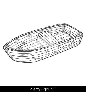 bateau de pêche en bois isolé doodle dessin dessiné à la main avec illustration vectorielle de style Banque D'Images