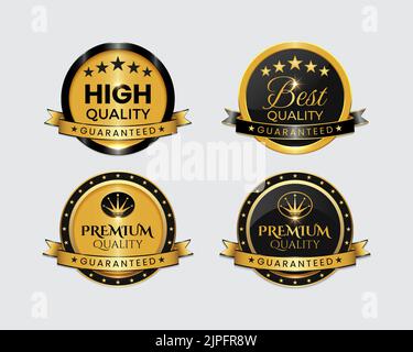 Meilleure collection de badges et d'étiquettes en or de qualité supérieure Illustration de Vecteur