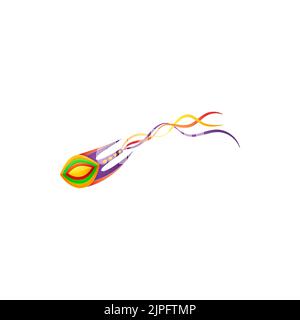 Icône de vecteur isolé de kite de dessin animé. Jouet volant coloré pour enfants en forme de méduse avec des ailes brillantes et des rubans sur la queue isolée sur fond blanc Illustration de Vecteur