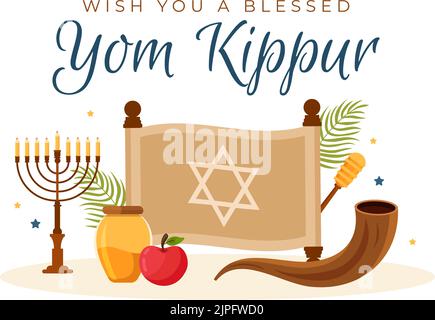 Yom Kippur Celebration dessin manuel de dessin animé Illustration à plat au jour de l'expiation dans le judaïsme sur la conception d'arrière-plan Illustration de Vecteur