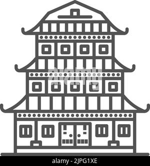 Icône représentant une tour de pagode chinoise isolée. Vector main dessiné palais oriental, structure en bois est, lieu touristique d'intérêt ou de tourisme. Pagode japonaise, temple asiatique ancien, monument Illustration de Vecteur