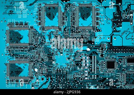 circuit imprimé bleu, vue de dessus Banque D'Images