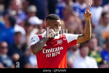Photo du dossier datée du 13-08-2022 de Gabriel Jesus d'Arsenal, qui n'a pas la chance d'avoir seulement deux buts jusqu'à présent, mais il peut briller à nouveau avec le premier but dans une confortable victoire de 3-0 pour Arsenal. Date de publication : jeudi 18 août 2022. Banque D'Images