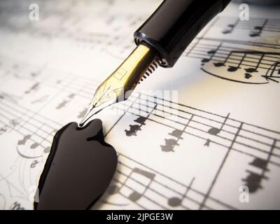 partitions de musique, stylo, encre, feuilles de musique, stylos, encres Banque D'Images