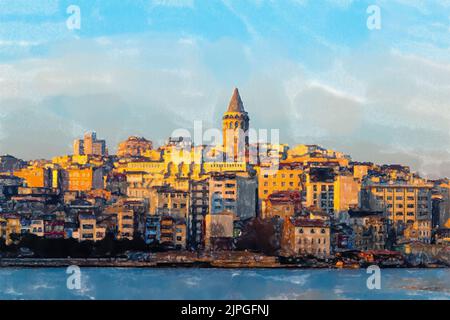 Tour de Galata à Istanbul. Image de style aquarelle. Banque D'Images