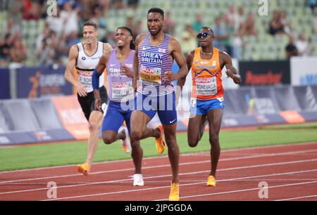 Dylan Borlee de Belgique, Alex Haydock-Wilson et Matthew Hudson-Smith de Grande-Bretagne finale hommes 400m pendant les Championnats européens d'athlétisme 2022 sur 17 août 2022 à Munich, Allemagne. Photo de Laurent Lairys/ABACAPRESS.COM Banque D'Images