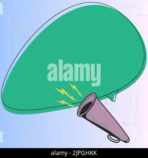 Illustration de la nouvelle annonce de Megaphone. Utilisation D'Un Bullhorn donnant de puissantes grandes annonces avec Speach Bubble Illustration de Vecteur