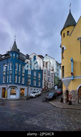 Centre ville d'Ålesund en hiver, Norvège. Banque D'Images