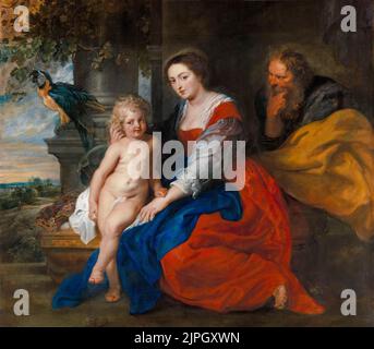 Peter Paul Rubens, la Sainte famille avec le perroquet, peinture à l'huile sur panneau, 1614-1633 Banque D'Images