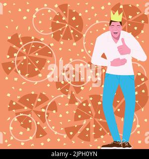 Homme sportif avec couronne sur la tête riant tenant l'estomac et montrant le signe OK. Homme souriant et affichant un symbole avec un doigt. Guy ayant des Thumbs Illustration de Vecteur