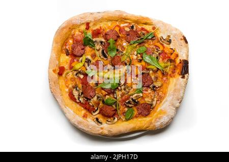 pepperoni, salami, pizza, pepperonis, salamis, pizzas Banque D'Images