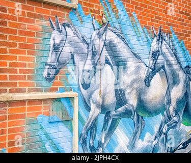 Chevaux sur le mur - murale Banque D'Images