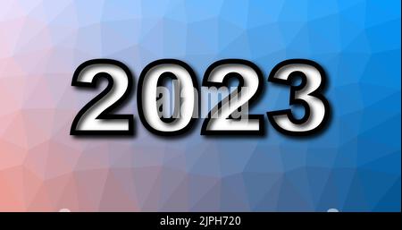 2023. Nouvel an 2023. 2023 écrit sur un fond abstrait en forme de triangles avec un dégradé de couleurs. Bonne année 2023. Banque D'Images