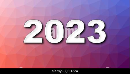 2023. Nouvel an 2023. 2023 écrit sur un fond abstrait en forme de triangles avec un dégradé de couleurs. Bonne année 2023. Banque D'Images