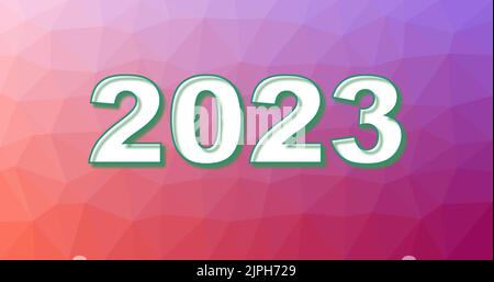 2023. Nouvel an 2023. 2023 écrit sur un fond abstrait en forme de triangles avec un dégradé de couleurs. Bonne année 2023. Banque D'Images