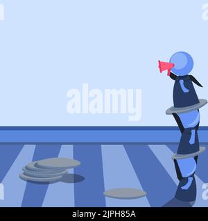 Des robots se tenant les uns au-dessus des autres et présentant des messages importants avec Megaphone. Robots montrant des informations de base. Idées critiques affichées. Illustration de Vecteur