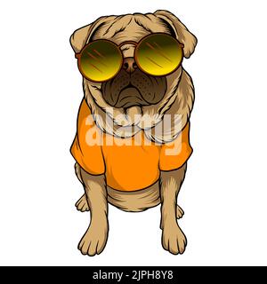 Un vecteur de chien de Pug portant des lunettes isolées sur fond blanc Illustration de Vecteur