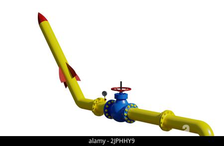 Crise, gaz conduit en armes, le concept de menace pour la sécurité énergétique de l'Europe, 3D illustration isolée sur fond blanc Banque D'Images