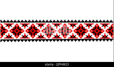 Bien brodée comme le vieux motif ethnique de point de croix fait main Ukraine. Déco serviette ukrainienne, rushnyk appelé, vecteur. Illustration de Vecteur
