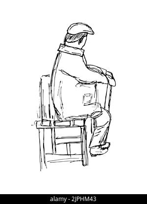 Homme solitaire âgé assis sur un banc. Journée internationale des personnes âgées. Vecteur, illustration. Illustration de Vecteur