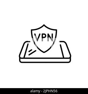 Connexion sécurisée protégée par VPN pour smartphone. Icône de dessin au trait de trait, pixel Perfect, modifiable Illustration de Vecteur