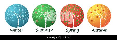 Ensemble d'icônes d'arbre en quatre saisons Illustration de Vecteur
