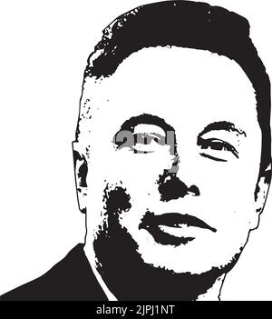 Elon Musk T-shirt noir et blanc visage Portrait Illustration de Vecteur