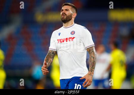 Valence, Espagne. 18th août 2022. VALENCE, ESPAGNE - AOÛT 18 : Marko Livaja de HNK Hajduk réagit lors du match de la première jambe de la Ligue des conférences de l'UEFA entre Villarreal CF et HNK Hajduk sur 18 août 2022 à Valence, Espagne. Photo: Omar Arnau/PIXSELL crédit: Pixsell Agence photo et vidéo/Alay Live News Banque D'Images