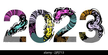 Nouvelle année 2023. Numéros des brosses décoratives. Lettrage artistique. Illustration de Vecteur
