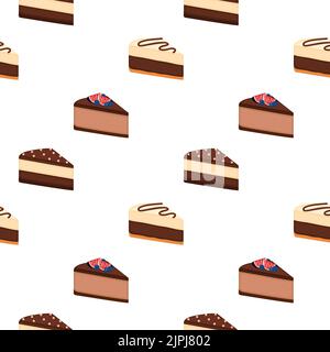 Motif sans couture avec morceaux de cheesecakes au chocolat. Arrière-plan lumineux avec des tranches de tartes, illustration vectorielle Illustration de Vecteur