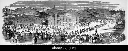 Sports de plein air de New York - scène dans Central Park lundi, 26 décembre (vacances de Noël) - des milliers de patineurs sur l'étang - foules de spectateurs à pied et en calèches (1860). Illustration du 19th siècle du journal illustré de Frank Leslie Banque D'Images