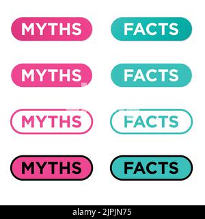 Mythes vs faits icônes ensemble. Illustration de Vecteur