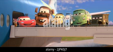 MCQUEEN,MATER,LUIGI,GUIDO,FILLMORE,SARGE, VOITURES 2, 2011 Banque D'Images