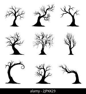 Arbres d'Halloween isolés sur fond blanc. Illustration de Vecteur