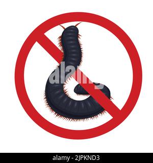 Scolopendra comme un signe d'interdiction. Vecteur signe interdit avec un insecte. Danger de morsure de Centipede. Ne touchez pas les animaux rares. Ne pas apporter dangereux Illustration de Vecteur
