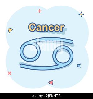 Cartoon Vector zodiac cancer icône dans le style comique. Signe astrologie illustration pictogramme. Horoscope Cancer effet splash business concept. Illustration de Vecteur