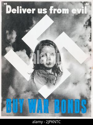 Obligations de guerre de la Seconde Guerre mondiale (États-Unis Bureau d'impression du gouvernement, 1943). L'affiche indique « Disevers US from Evil ». Guerre Banque D'Images
