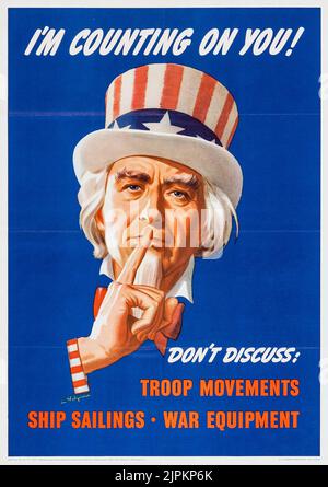 Propagande de la Seconde Guerre mondiale (États-Unis Bureau d'impression du gouvernement, 1943). Affiche OWI no 7. « Je compte sur vous ! » - Oncle Sam Banque D'Images