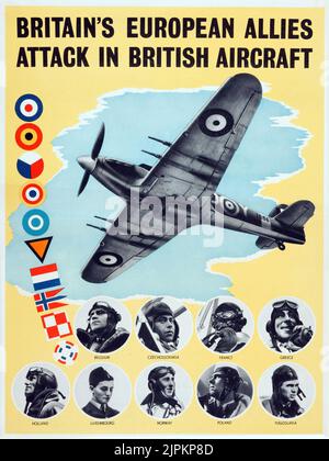 Affiche britannique de la Seconde Guerre mondiale « les alliés européens de la Grande-Bretagne attaquent dans des avions britanniques » Banque D'Images