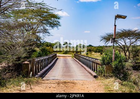 Mara River Bridge Narok County Maasai Mara National Game Reserve Park Great Rift Valley Wilderness Savannah Banque D'Images