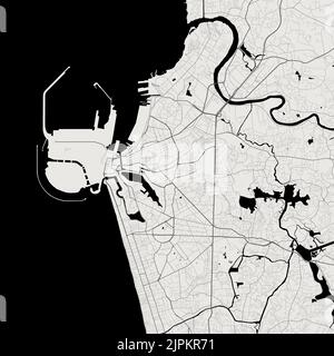 Carte vectorielle de la ville de Colombo. Affiche en niveaux de gris urbains. Carte routière avec vue de la région métropolitaine. Illustration de Vecteur