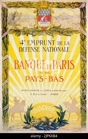 Cette affiche de la Banque de Paris et des pays-Bas invite les gens à participer au prêt de la Défense nationale 4th, lancé en novembre 1918. Banque D'Images