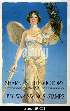 Partagez la victoire - Save for your country--Save for your self - Buy War Savings Timbres / Haskell Coffin ; Mural Advertising, Rusling Wood. Cercueil, Haskell, artiste. 1918. Banque D'Images