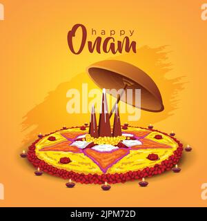 Festival de Kerala Happy onam avec Rangoli, utilisation pour affiche, brochure, bannière Illustration de Vecteur