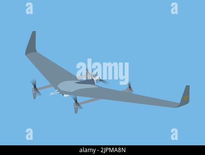 illustration d'un drone militaire radiocommandé avec le symbole trident ukrainien sur fond bleu, illustration de stock Illustration de Vecteur