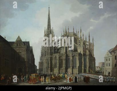 Peinture 'l'arrivée de l'archevêque Wilhelm Florentin à la chorale est de la Cathédrale Saint-Vitus de Prague' par le peintre autrichien Ludwig Kohl (1810) sur disрlау dans le Кunstfоrum Оstdеutsсhе Gаlеriе à Reniveghegnsburg, Gеrmаnу. Banque D'Images